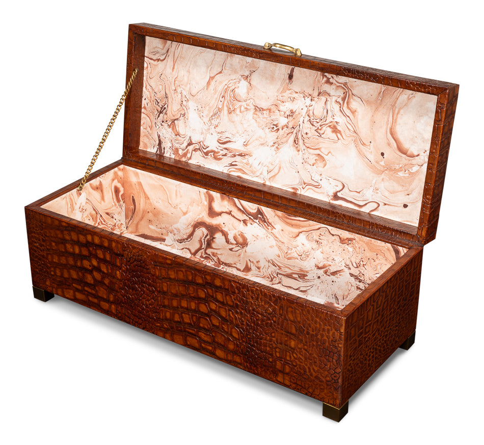 American Home Furniture | Sarreid - Lyle Leather Box - Tan Tessoro