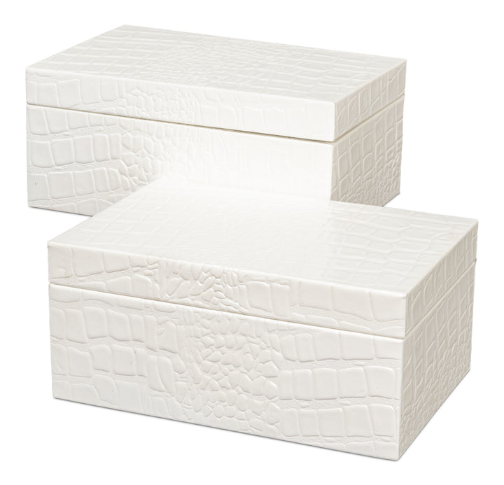 American Home Furniture | Sarreid - Candece Leather Box - Pearl - S/2