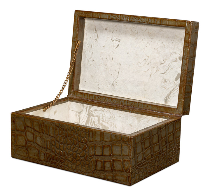 American Home Furniture | Sarreid - Candece Leather Box Antique Green - S/2