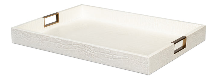 American Home Furniture | Sarreid - Norton Leather Tray Croco Leather - Pearl