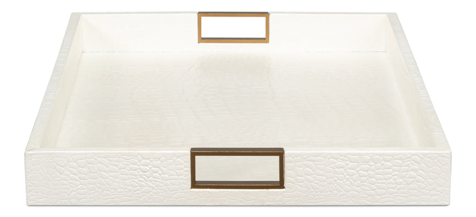 American Home Furniture | Sarreid - Norton Leather Tray Croco Leather - Pearl