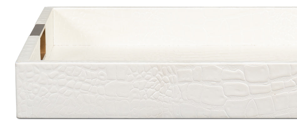 American Home Furniture | Sarreid - Norton Leather Tray Croco Leather - Pearl