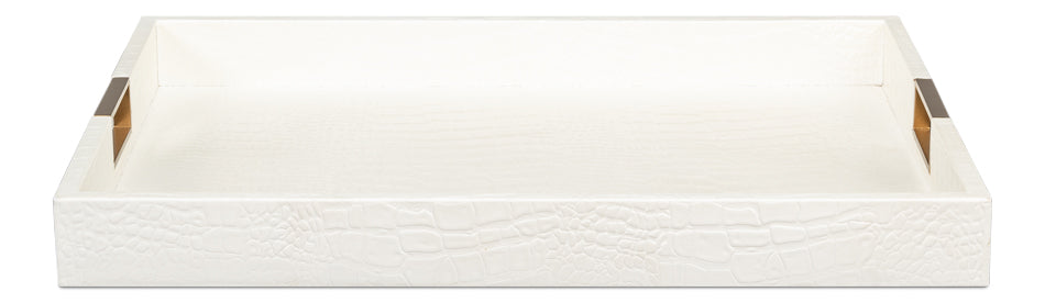 American Home Furniture | Sarreid - Norton Leather Tray Croco Leather - Pearl