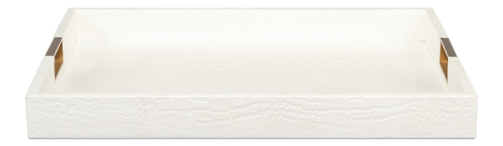 American Home Furniture | Sarreid - Norton Leather Tray Croco Leather - Pearl