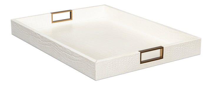 American Home Furniture | Sarreid - Norton Leather Tray Croco Leather - Pearl