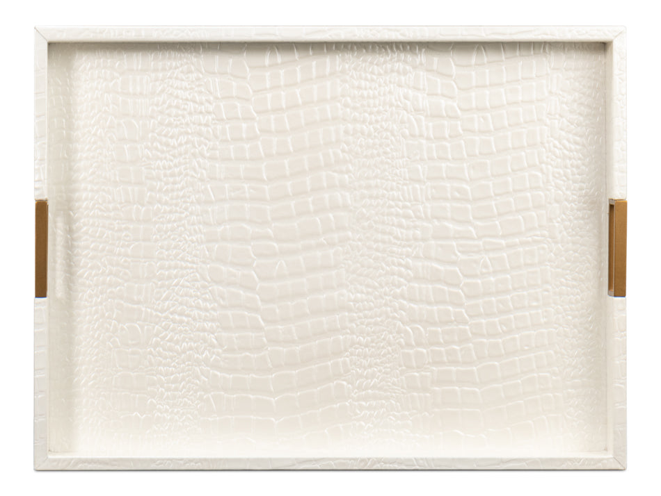 American Home Furniture | Sarreid - Norton Leather Tray Croco Leather - Pearl