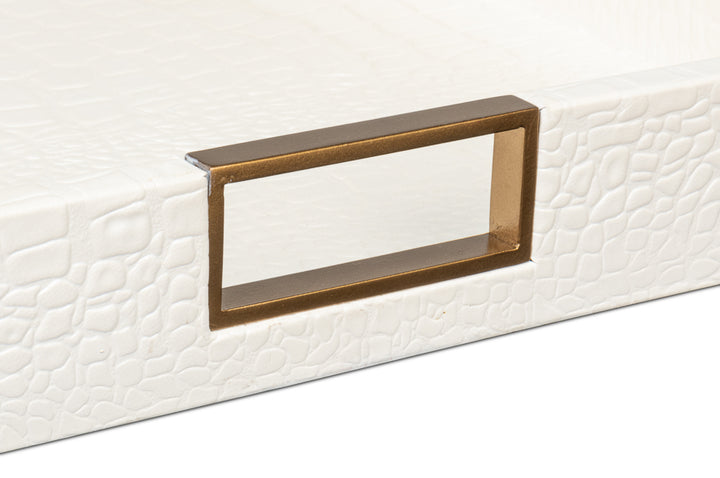 American Home Furniture | Sarreid - Norton Leather Tray Croco Leather - Pearl