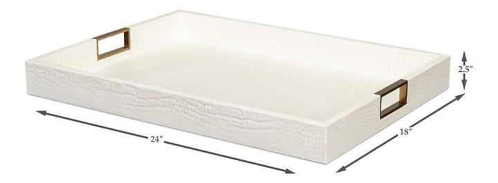 American Home Furniture | Sarreid - Norton Leather Tray Croco Leather - Pearl