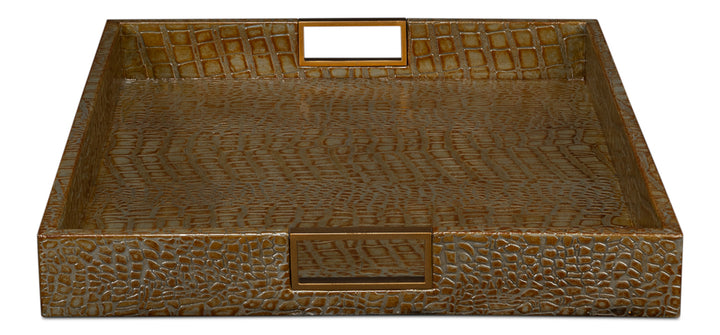 American Home Furniture | Sarreid - Norton Leather Tray Croco Leather Ant Gr