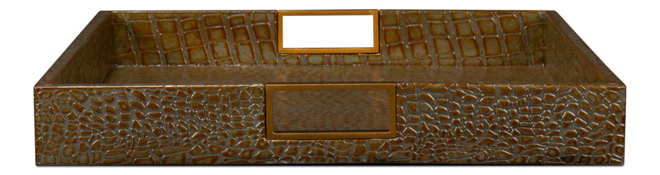 American Home Furniture | Sarreid - Norton Leather Tray Croco Leather Ant Gr