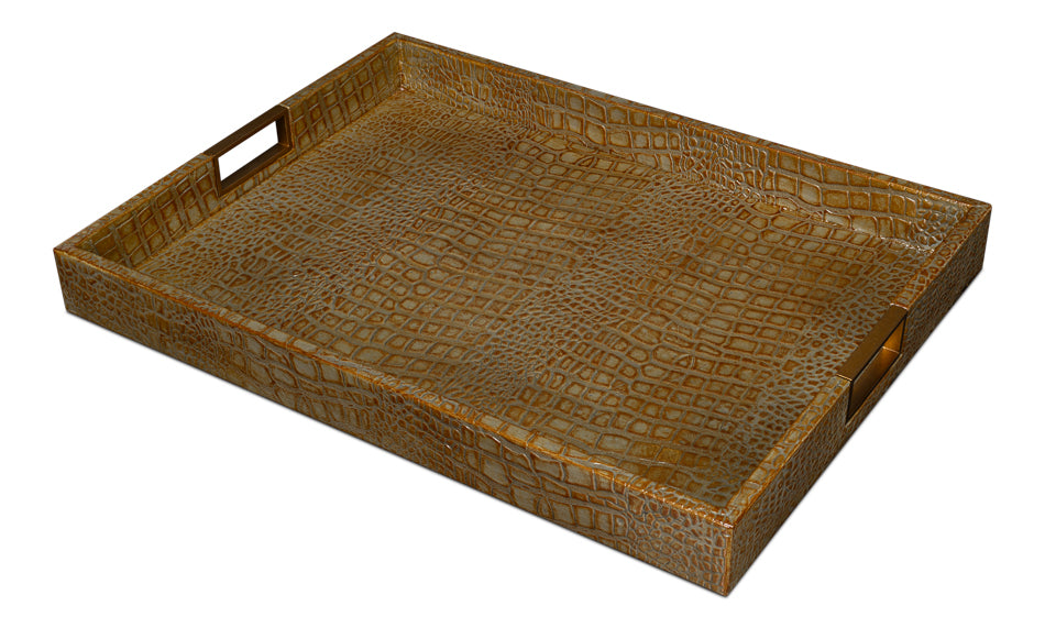 American Home Furniture | Sarreid - Norton Leather Tray Croco Leather Ant Gr