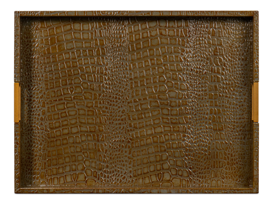 American Home Furniture | Sarreid - Norton Leather Tray Croco Leather Ant Gr