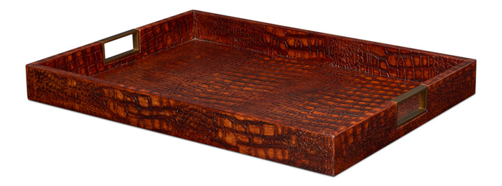 American Home Furniture | Sarreid - Norton Leather Tray - Croco Leather - Tan 