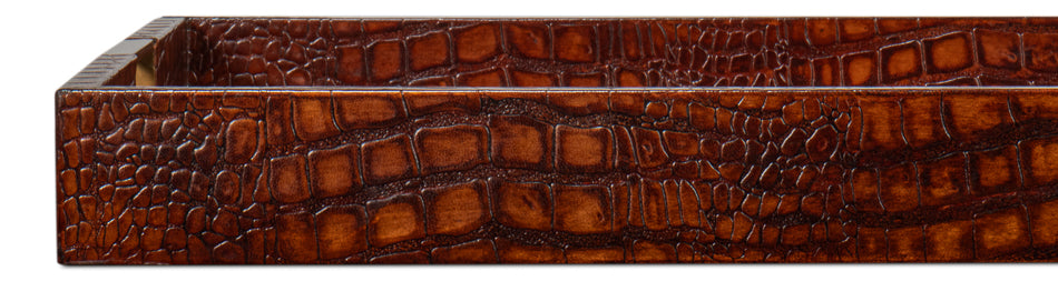 American Home Furniture | Sarreid - Norton Leather Tray - Croco Leather - Tan 