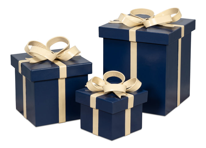 American Home Furniture | Sarreid - Ferrell Leather Holiday Boxes S/3 Navy