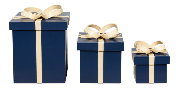 American Home Furniture | Sarreid - Ferrell Leather Holiday Boxes S/3 Navy