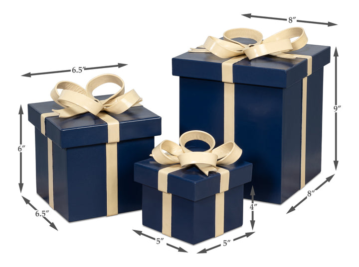 American Home Furniture | Sarreid - Ferrell Leather Holiday Boxes S/3 Navy