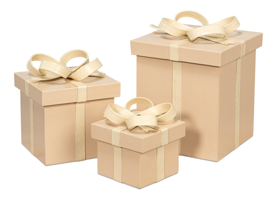 American Home Furniture | Sarreid - Ferrell Leather Holiday Boxes S/3 Taupe 