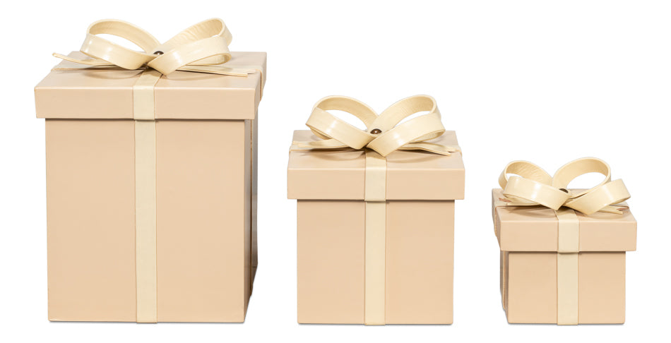 American Home Furniture | Sarreid - Ferrell Leather Holiday Boxes S/3 Taupe 