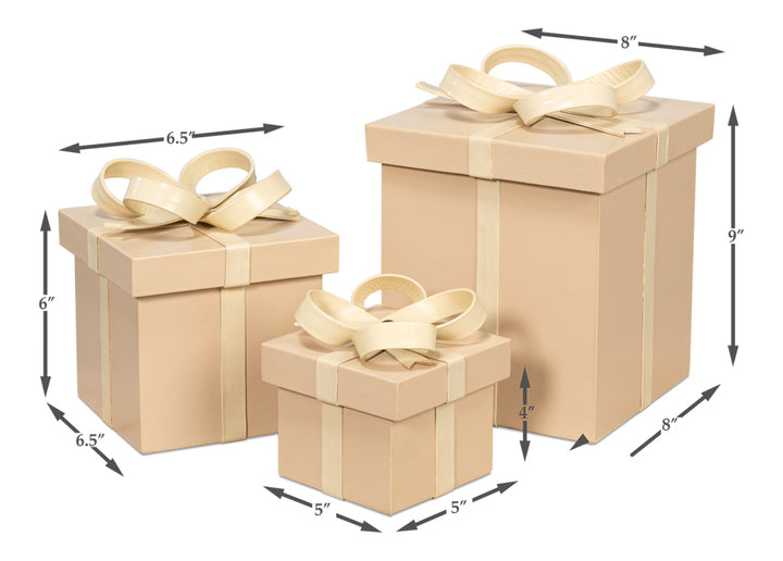 American Home Furniture | Sarreid - Ferrell Leather Holiday Boxes S/3 Taupe 