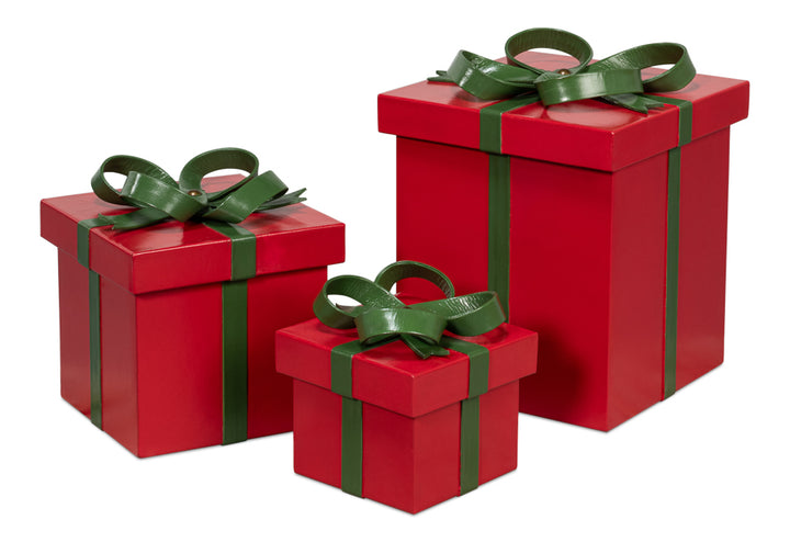 American Home Furniture | Sarreid - Ferrell Leather Holiday Boxes S/3 Red