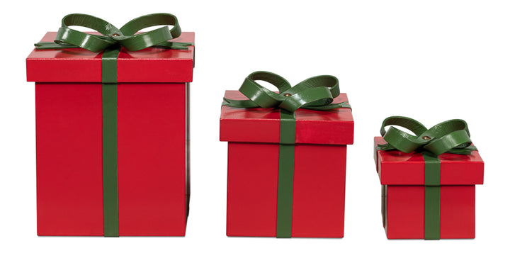 American Home Furniture | Sarreid - Ferrell Leather Holiday Boxes S/3 Red