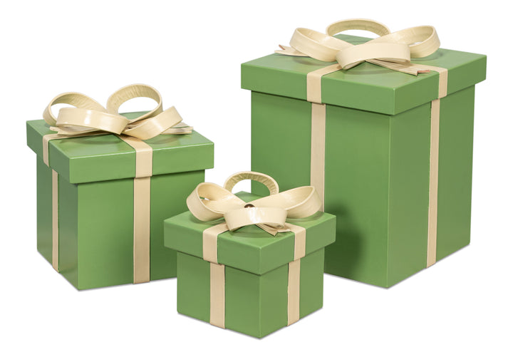 American Home Furniture | Sarreid - Ferrell Leather Holiday Boxes S/3 Green 