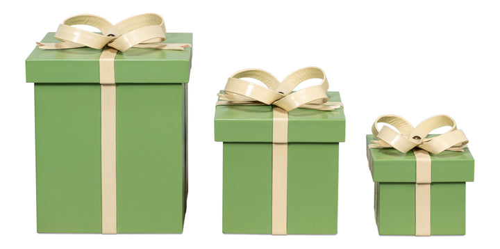 American Home Furniture | Sarreid - Ferrell Leather Holiday Boxes S/3 Green 