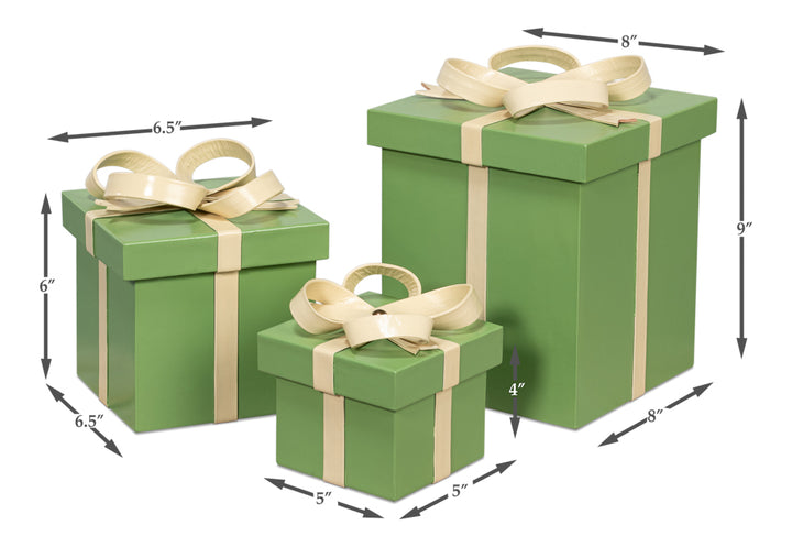 American Home Furniture | Sarreid - Ferrell Leather Holiday Boxes S/3 Green 