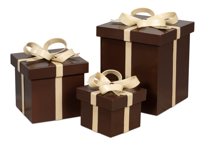 American Home Furniture | Sarreid - Ferrell Leather Holiday Boxes S/3 Choco 