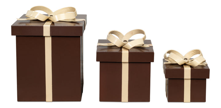 American Home Furniture | Sarreid - Ferrell Leather Holiday Boxes S/3 Choco 