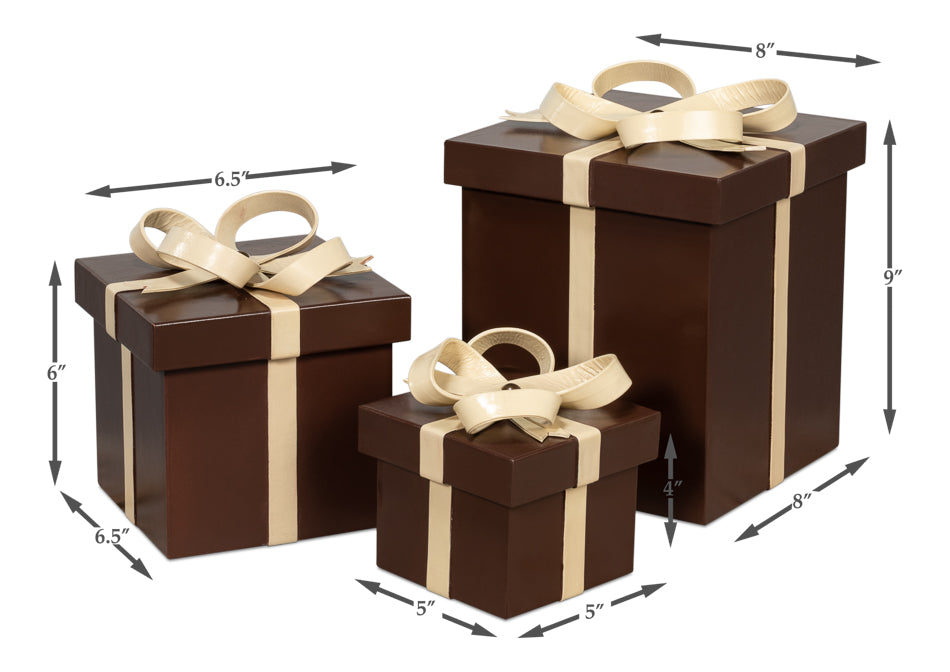 American Home Furniture | Sarreid - Ferrell Leather Holiday Boxes S/3 Choco 