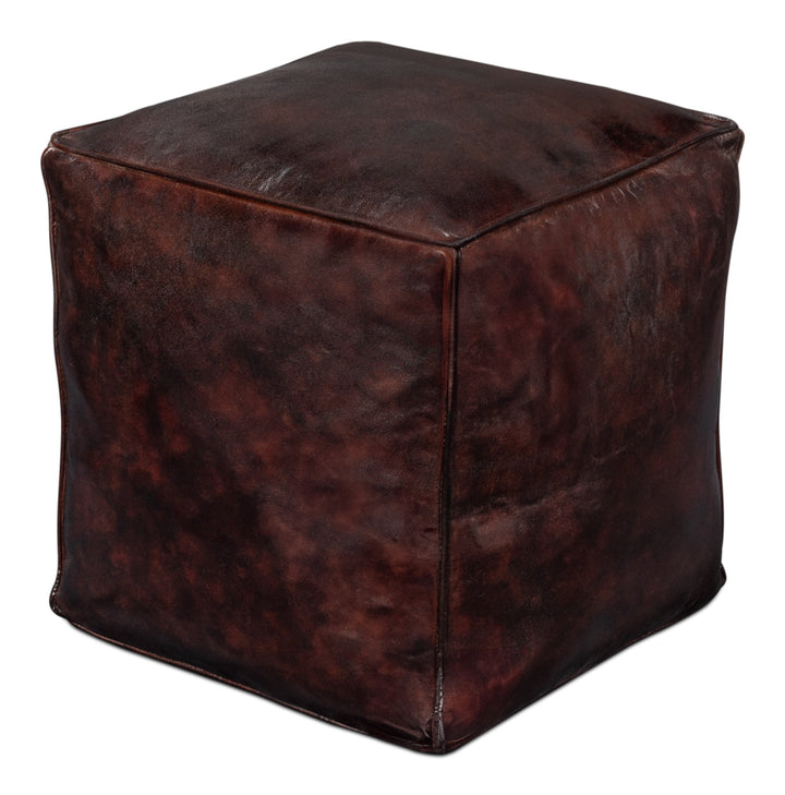 American Home Furniture | Sarreid - Sunday Afternoon Leather Cube Dark Brn