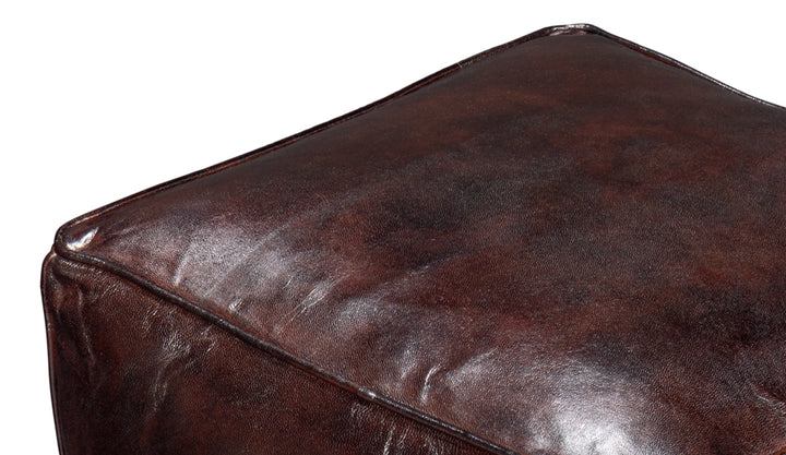 American Home Furniture | Sarreid - Sunday Afternoon Leather Cube Dark Brn