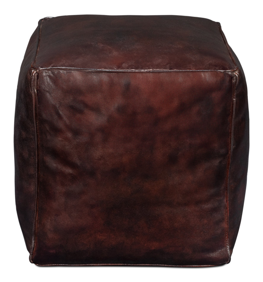 American Home Furniture | Sarreid - Sunday Afternoon Leather Cube Dark Brn