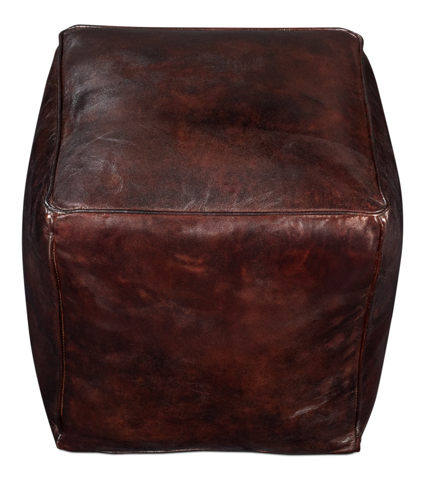 American Home Furniture | Sarreid - Sunday Afternoon Leather Cube Dark Brn