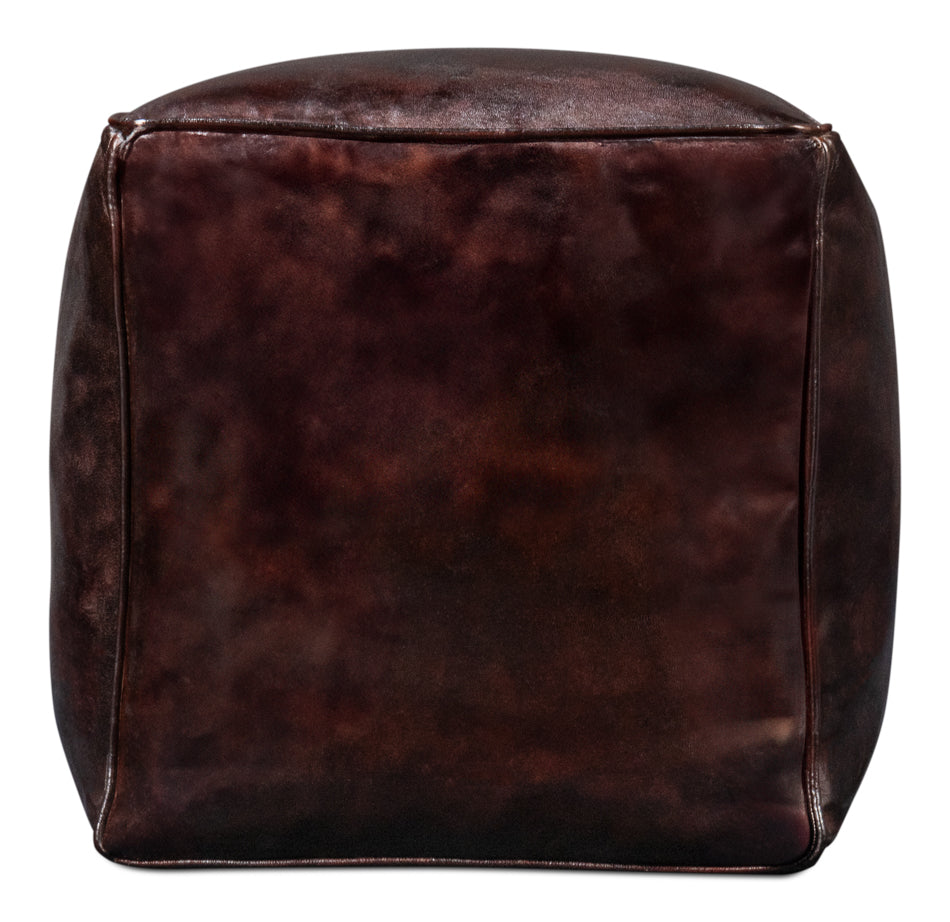 American Home Furniture | Sarreid - Sunday Afternoon Leather Cube Dark Brn