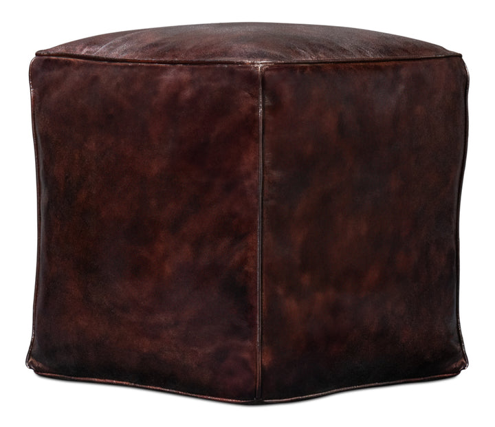 American Home Furniture | Sarreid - Sunday Afternoon Leather Cube Dark Brn