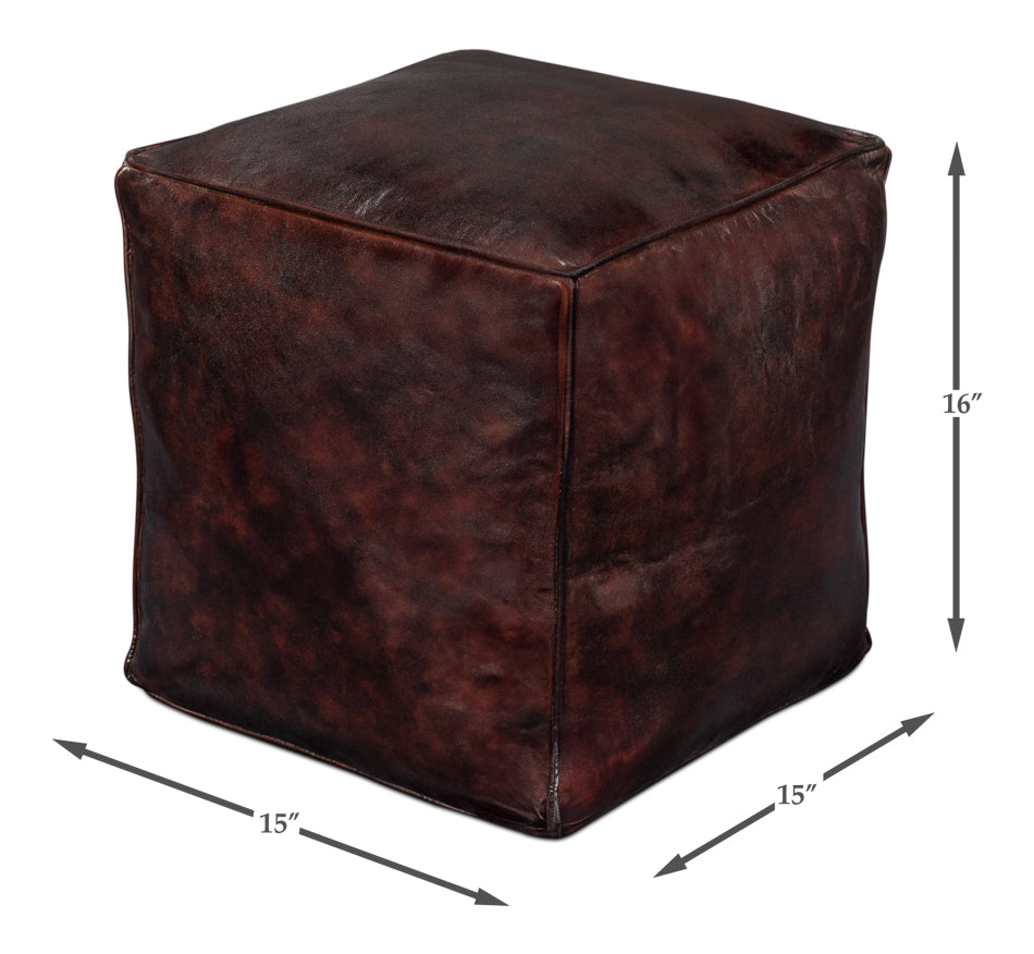 American Home Furniture | Sarreid - Sunday Afternoon Leather Cube Dark Brn