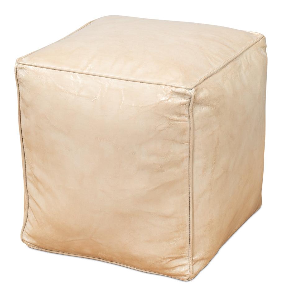 Sarreid Sunday Afternoon Leather Cube - Taupe OTTOMANS, POUFS, + STOOLS