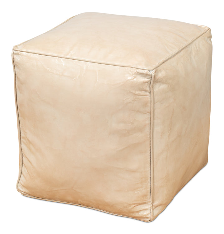 American Home Furniture | Sarreid - Sunday Afternoon Leather Cube - Taupe