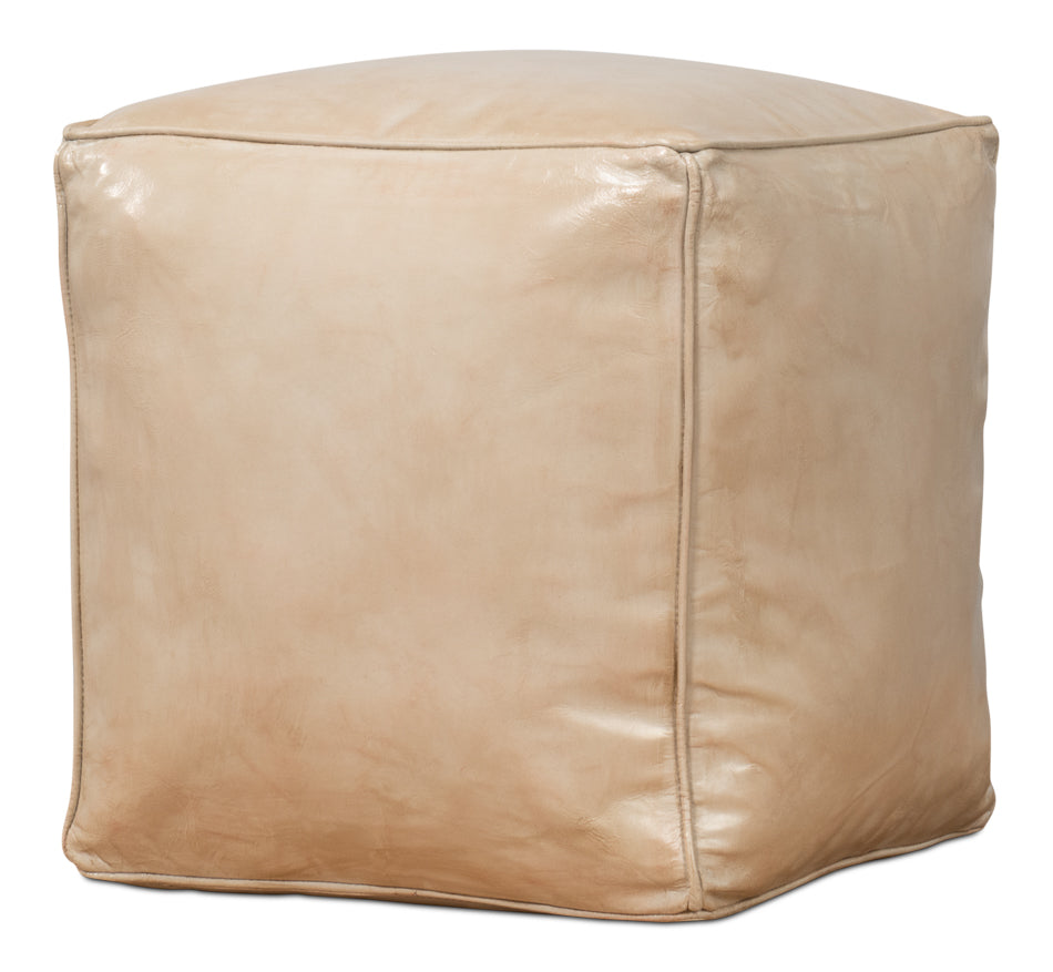 American Home Furniture | Sarreid - Sunday Afternoon Leather Cube - Taupe