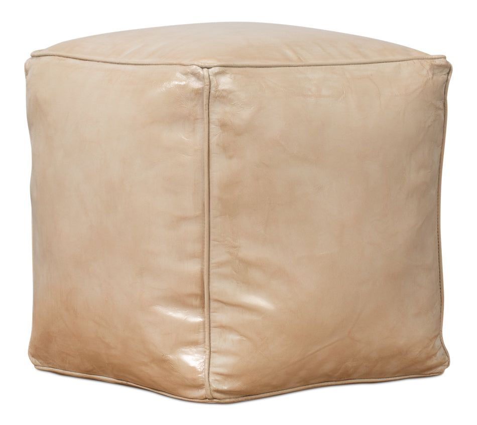 American Home Furniture | Sarreid - Sunday Afternoon Leather Cube - Taupe