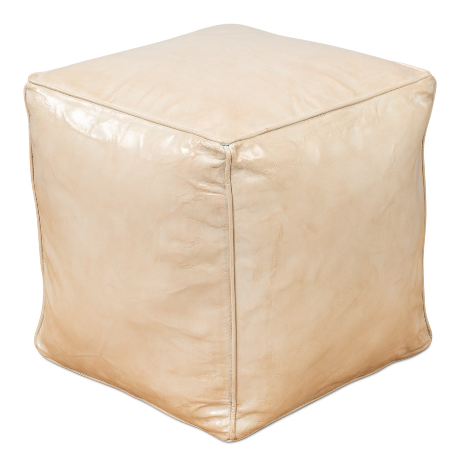 American Home Furniture | Sarreid - Sunday Afternoon Leather Cube - Taupe