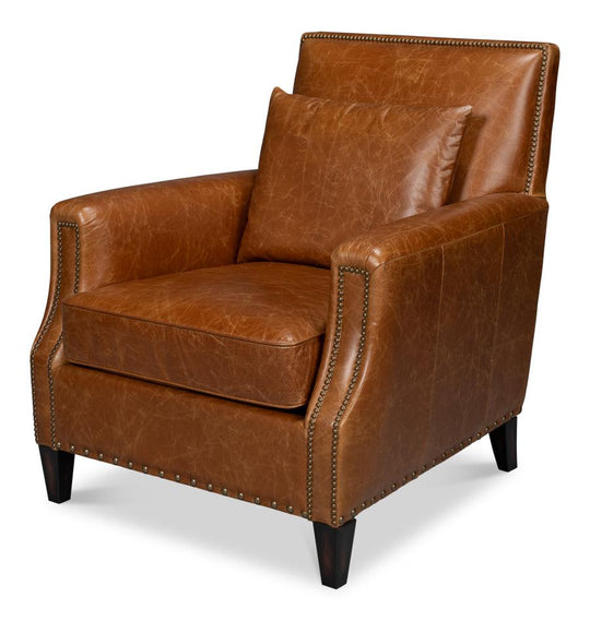 Sarreid Dimity Distilled Leather Chair Brown ACCENT + LOUNGE CHAIRS