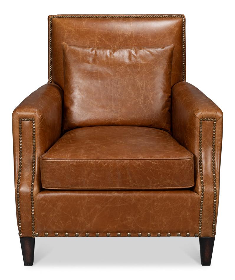 Sarreid Dimity Distilled Leather Chair Brown ACCENT + LOUNGE CHAIRS