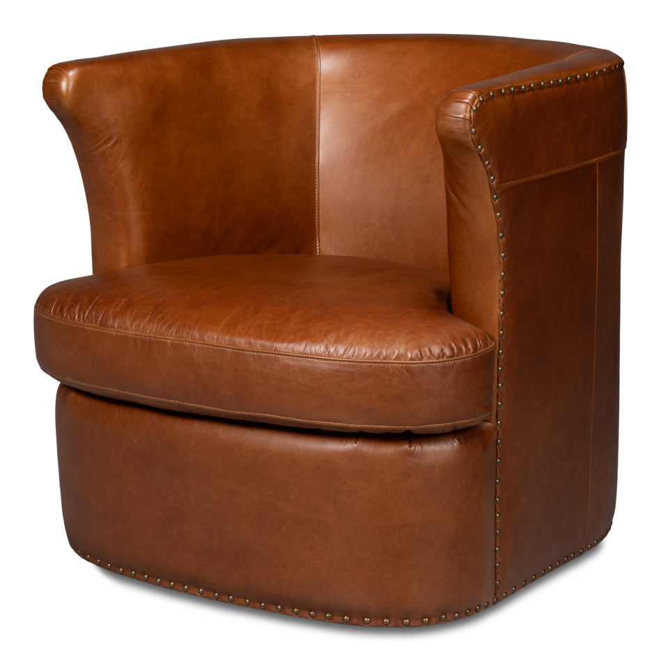 American Home Furniture | Sarreid - Spencer Distilled Leather Swivel Chair