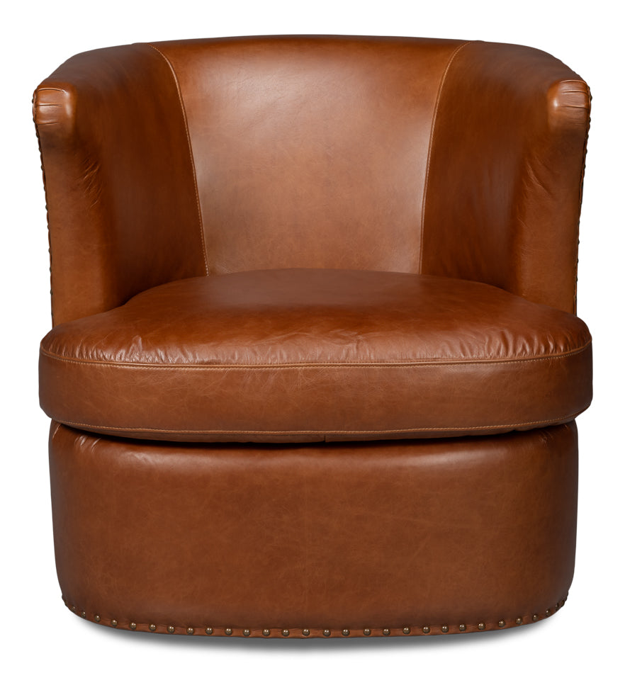 American Home Furniture | Sarreid - Spencer Distilled Leather Swivel Chair