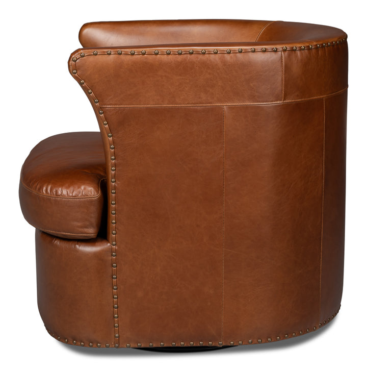 American Home Furniture | Sarreid - Spencer Distilled Leather Swivel Chair