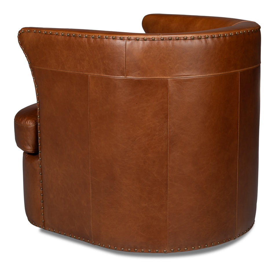 American Home Furniture | Sarreid - Spencer Distilled Leather Swivel Chair